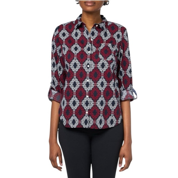 🌹TOMMY HILFIGER FLORAL PIN TUCK BUTTON DOWN SHIRT - Picture 1 of 11